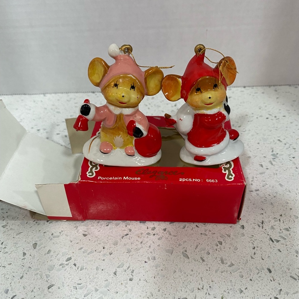 Vintage Elegance Christmas Figurines Set Of 2 Mice Christmas Mice Santa helpers